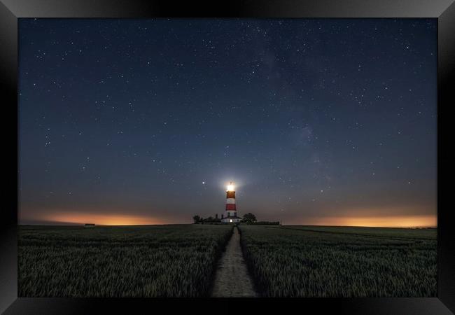 Happisburgh lighthouse under the stars and Milky W Framed Print by Gary Pearson