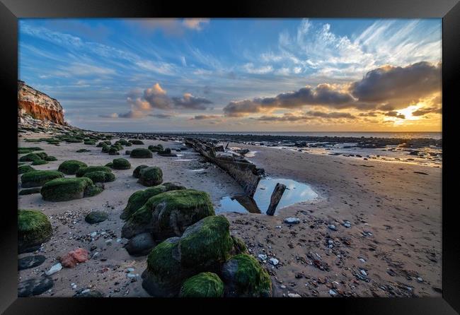 Sunset over the wreck of The Sheraton on Hunstanto Framed Print by Gary Pearson