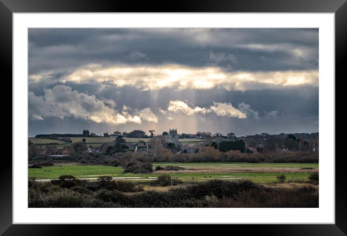 God rays over St Mary’s church Holme-next-the-Sea  Framed Mounted Print by Gary Pearson