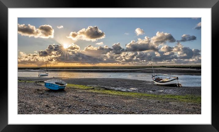 Low tide and sun rays - Burnham Overy Staithe  Framed Mounted Print by Gary Pearson