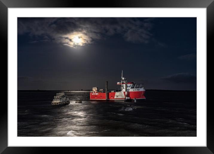 LN181 at high tide under a full moon in Brancaster Staithe Framed Mounted Print by Gary Pearson