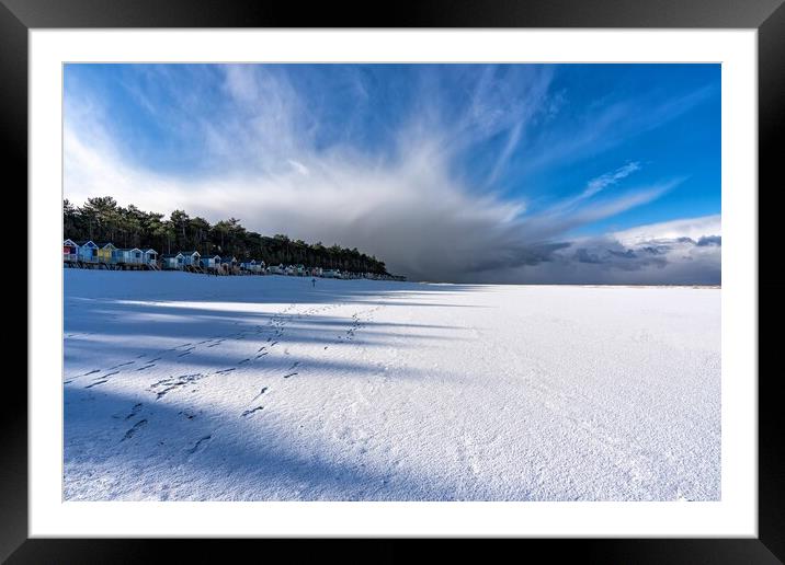 Snow covered Wells beach Framed Mounted Print by Gary Pearson