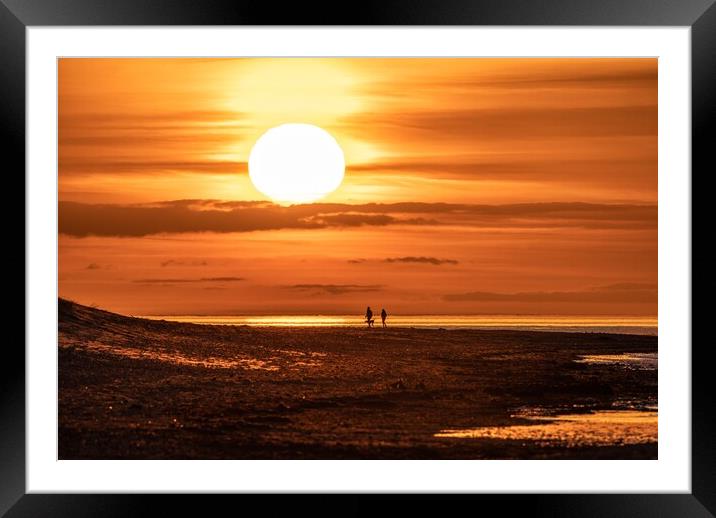 A sunset stroll on Holme beach  Framed Mounted Print by Gary Pearson