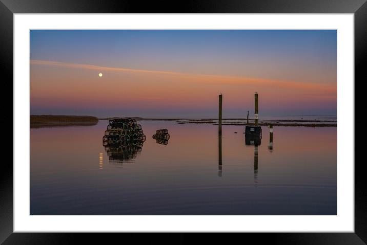 A setting moon at Brancaster Staithe  Framed Mounted Print by Gary Pearson