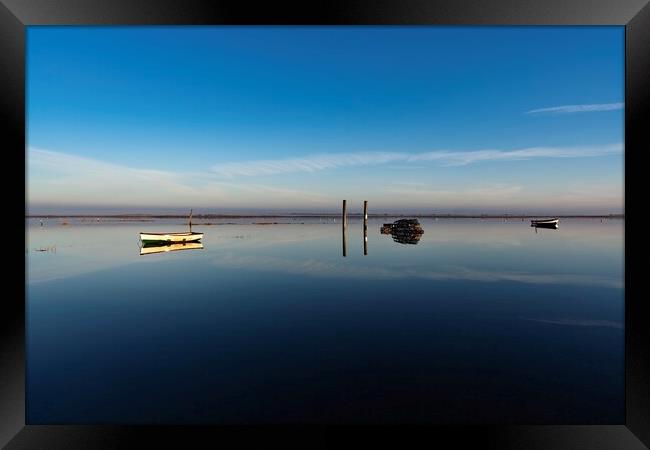 Reflections on a calm day at Brancaster Staithe  Framed Print by Gary Pearson