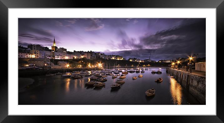 Tenby Harbour Dusk Framed Mounted Print by Ben Fecci