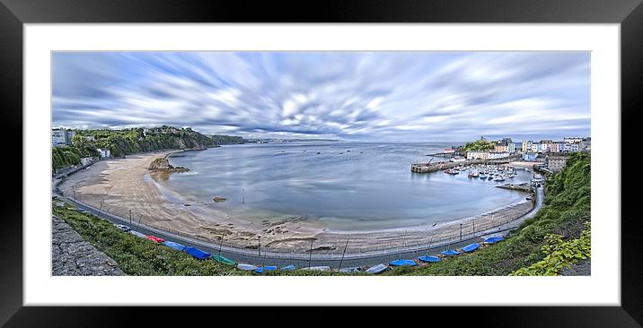 Tenby Harbour & North Beach Panoramic Framed Mounted Print by Ben Fecci