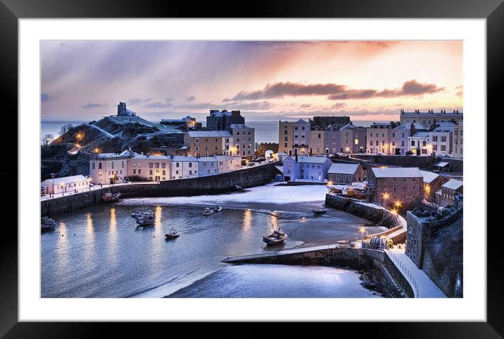 Tenby Harbour in the Snow Framed Mounted Print by Ben Fecci