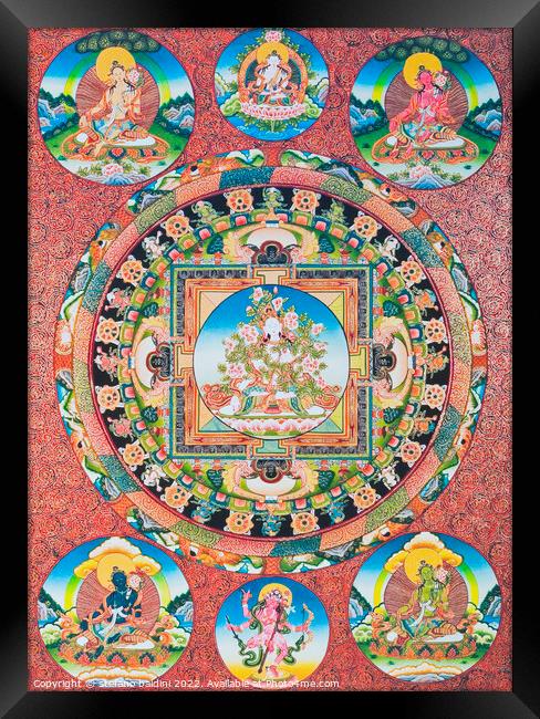 White Tara Mandala; the seven eyed female deity  of the buddhist Framed Print by stefano baldini