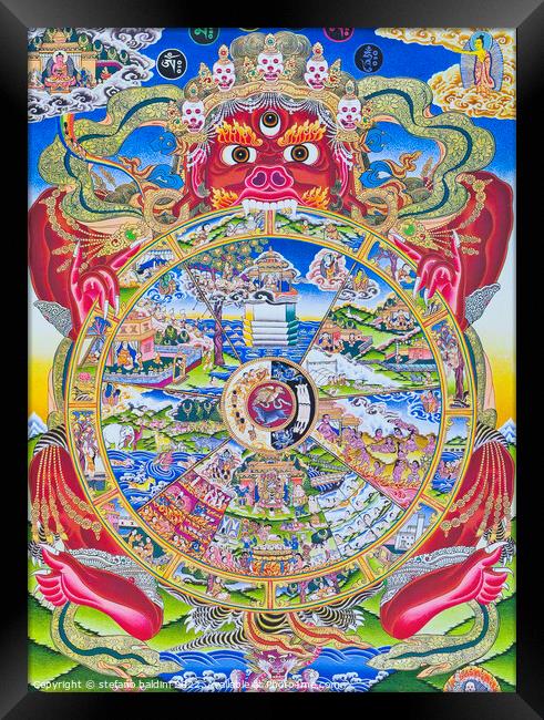 Wheel of life Mandala , depicting the Kalachakra or deluded exis Framed Print by stefano baldini