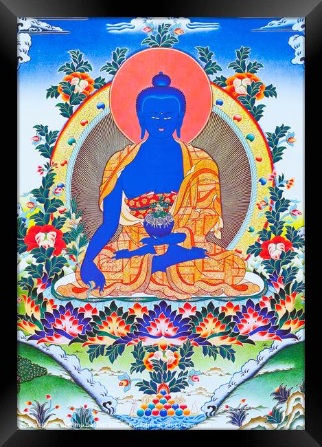 Image depicting the medicine Buddha, the supreme healer in monas Framed Print by stefano baldini