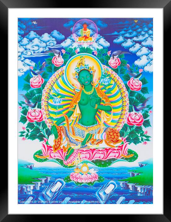 Image depicting the green Tara, the maternal protector from all  Framed Mounted Print by stefano baldini