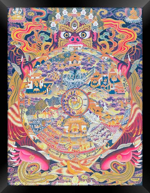 Image depicting the Wheel of life, depicting the Kalachakra or d Framed Print by stefano baldini