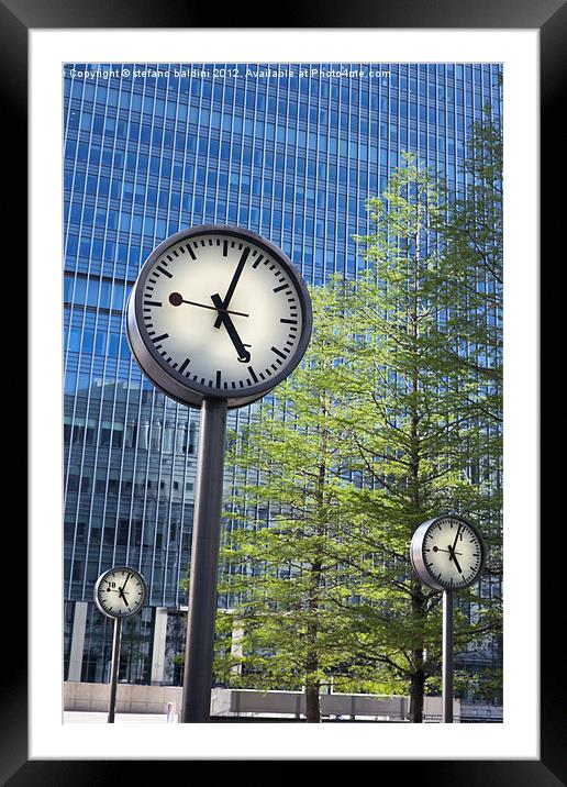 Canary Wharf Clocks,London, UK Framed Mounted Print by stefano baldini