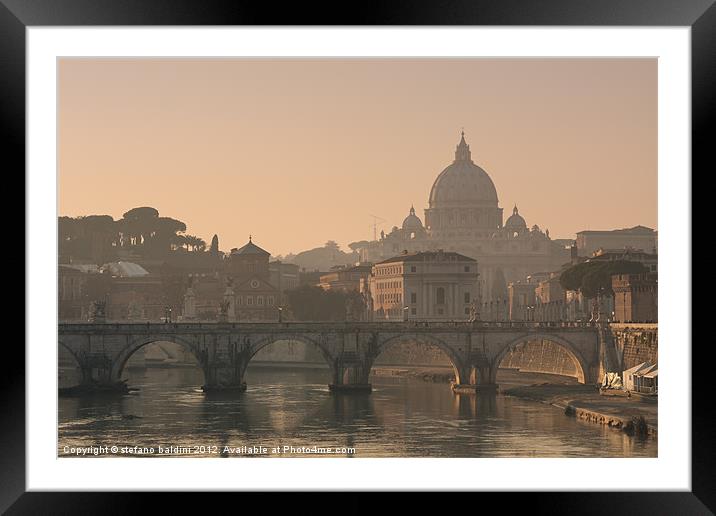 St Peters Basilica and Ponte Sant Angelo in Rome Framed Mounted Print by stefano baldini