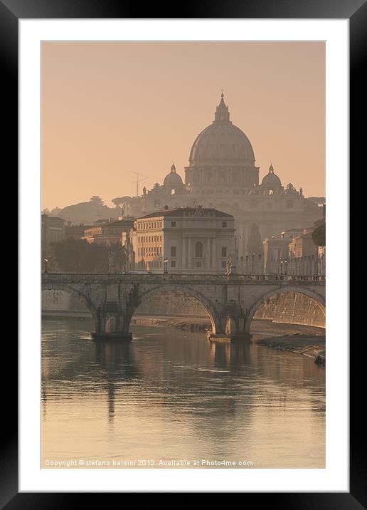 St Peters Basilica and Ponte Sant Angelo in Rome Framed Mounted Print by stefano baldini