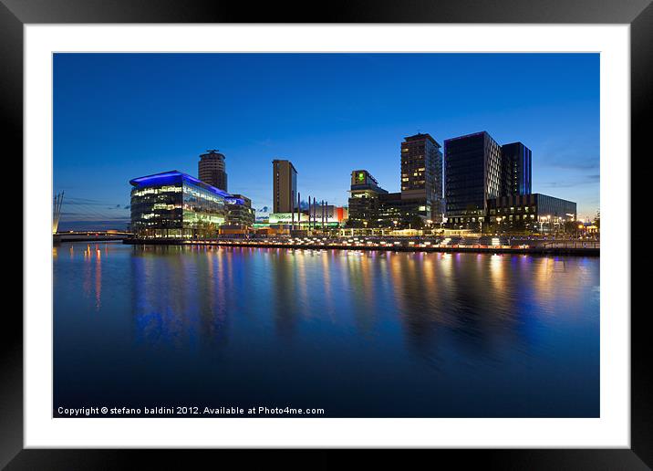 Media City at night in Salford Framed Mounted Print by stefano baldini