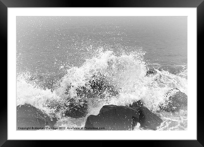 Crashing waves monochrome Framed Mounted Print by stephen clarridge