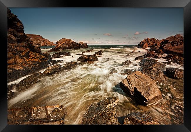 Rushing Sea at Tairlar Beach Framed Print by Steven Clements LNPS