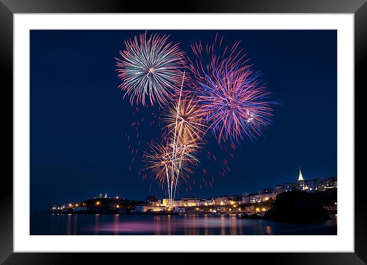 Tenby Harbour Fireworks Framed Mounted Print by Paul Deverson