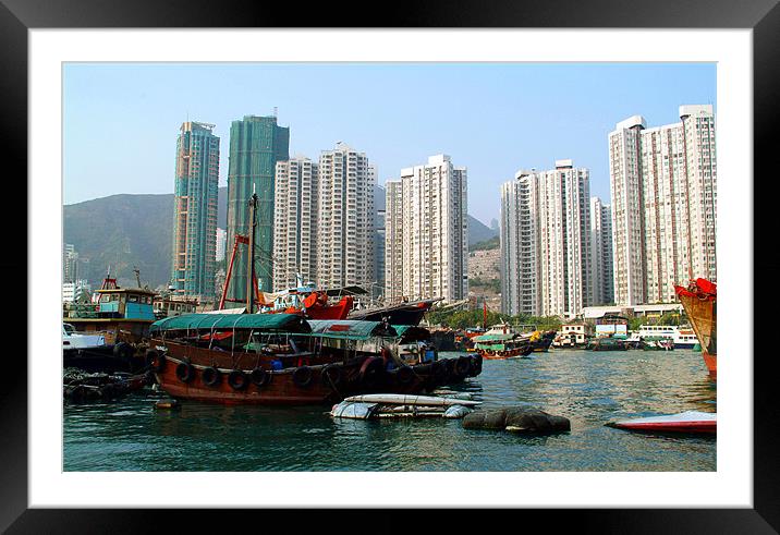 Boats in Hong Kong Harbour Framed Mounted Print by David Worthington