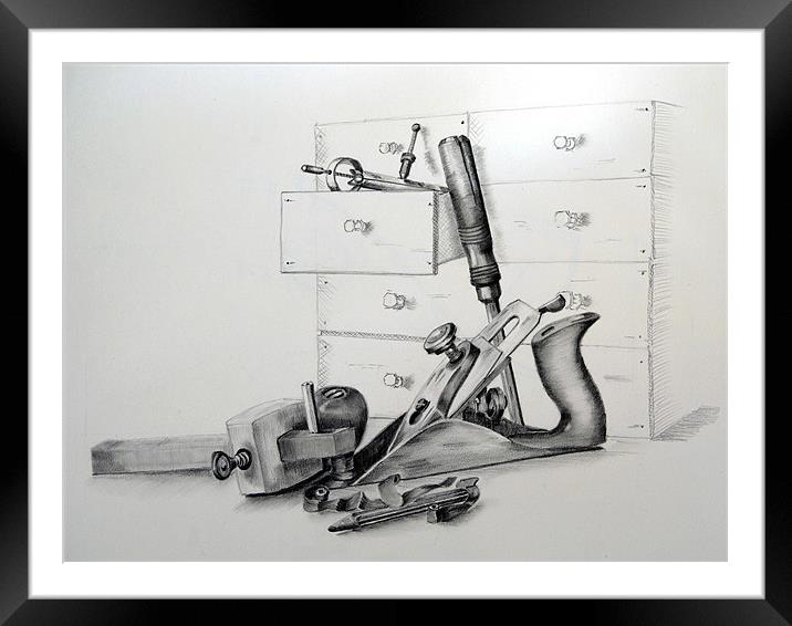 Craftsmans tools drawing Framed Mounted Print by David Worthington