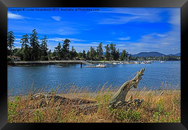 Whiffin Spit and the harbor at Sooke Framed Print by Louise Heusinkveld