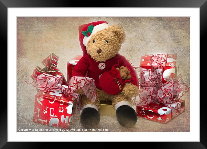 Teddy at Christmas Framed Mounted Print by Louise Heusinkveld