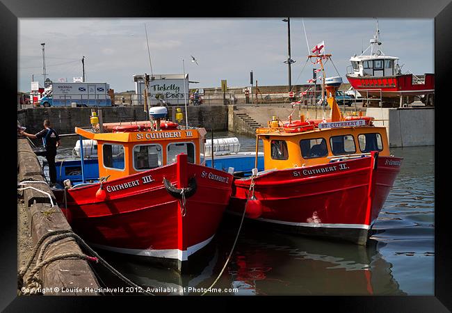 Red Boats, Seahouses, Northumberland Framed Print by Louise Heusinkveld