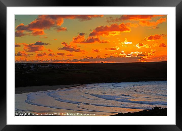 Sunset over the Gannel and Crantock Framed Mounted Print by Louise Heusinkveld