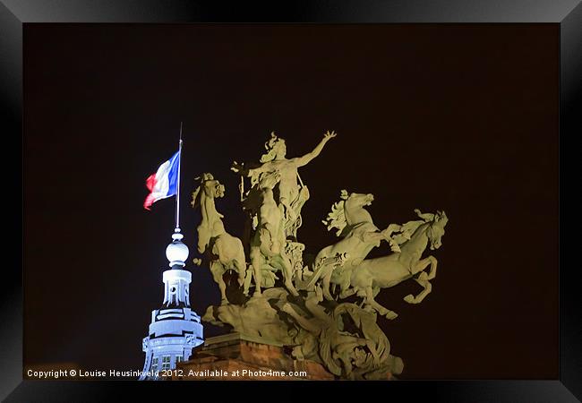 Bronze horses and the flag of France Framed Print by Louise Heusinkveld