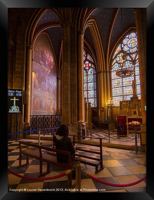 Interior of Notre Dame Cathedral, Paris Framed Print by Louise Heusinkveld