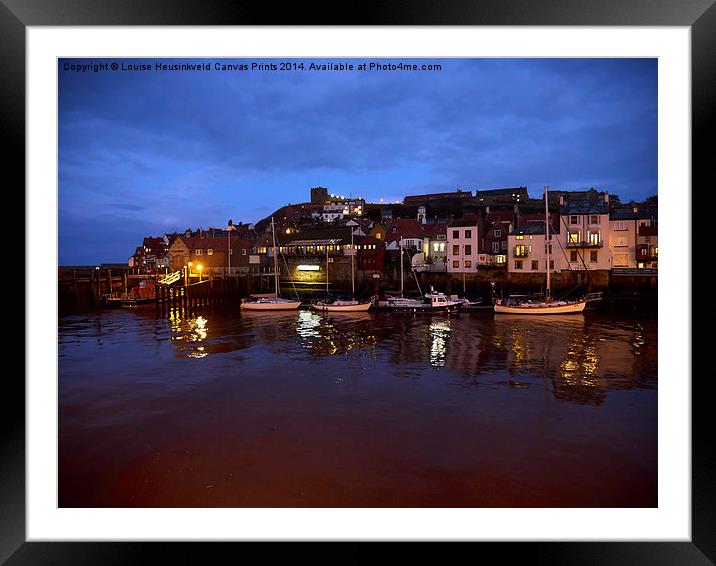 Whitby Lower Harbour at night Framed Mounted Print by Louise Heusinkveld
