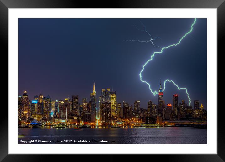 Lightning Over New York VII Framed Mounted Print by Clarence Holmes