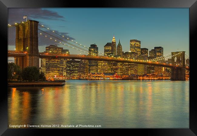 Brooklyn Bridge Twilight I Framed Print by Clarence Holmes