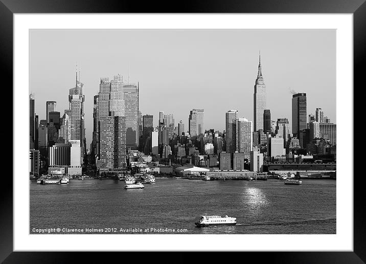 Hudson River and Manhattan Skyline II Framed Mounted Print by Clarence Holmes