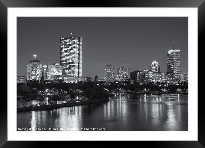 Boston Night Skyline VII Framed Mounted Print by Clarence Holmes