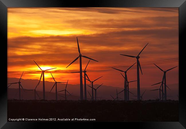 Wind Turbines Sunrise Framed Print by Clarence Holmes