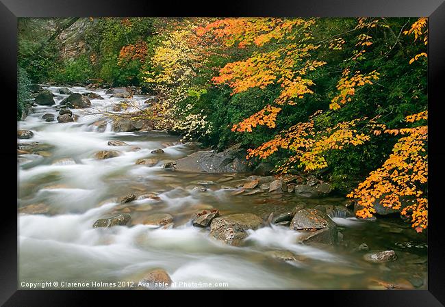 Autumn River Cascades I Framed Print by Clarence Holmes