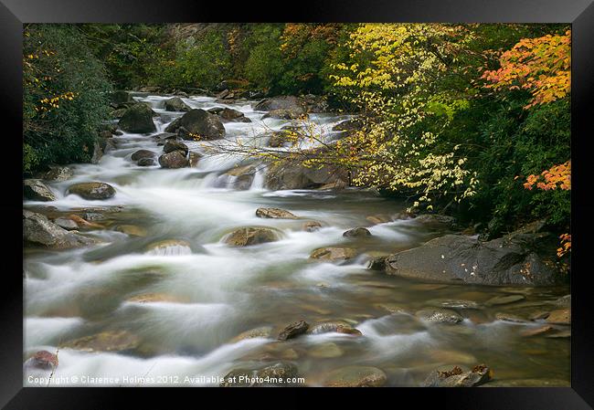 Autumn River Cascades II Framed Print by Clarence Holmes