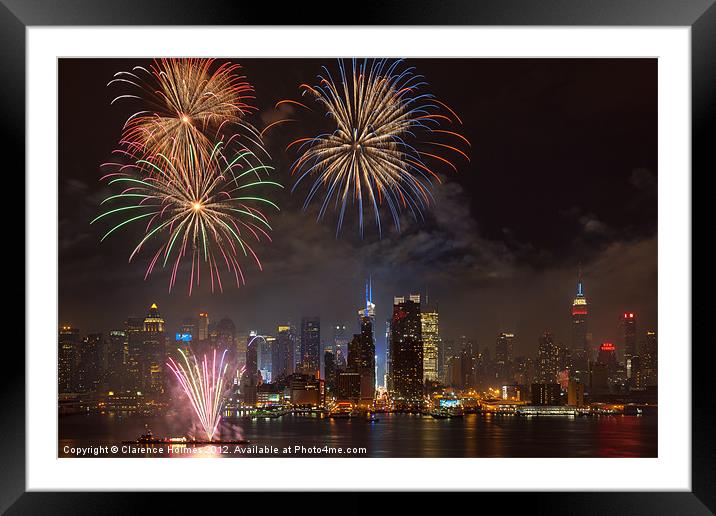 Hudson River Fireworks IV Framed Mounted Print by Clarence Holmes