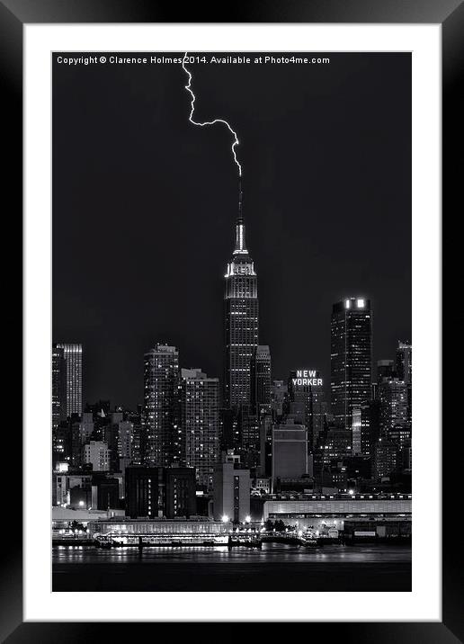 Empire State Building Lightning Strike II Framed Mounted Print by Clarence Holmes