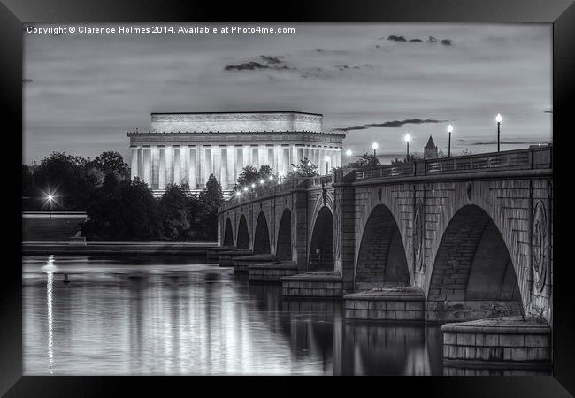 Lincoln Memorial and Arlington Bridge at Dawn II Framed Print by Clarence Holmes