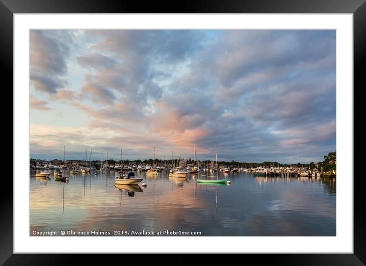 Oak Bluffs Harbor Sunrise I Framed Mounted Print by Clarence Holmes