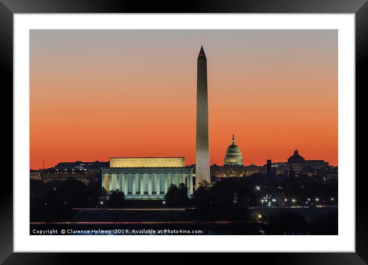 Washington DC Landmarks at Dawn II Framed Mounted Print by Clarence Holmes