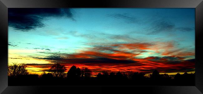 Nuclear Sunset Fire in the sky Framed Print by John Boekee