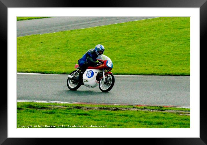 Racing bikes at Snetterton racetrack, Framed Mounted Print by John Boekee