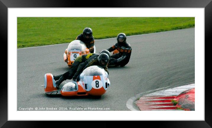 Racing sidecar at Snetterton racetrack Framed Mounted Print by John Boekee