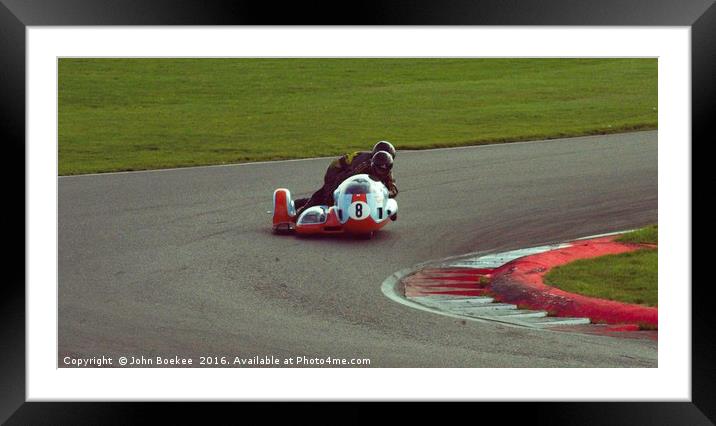 Racing sidecar at Snetterton racetrack  Framed Mounted Print by John Boekee