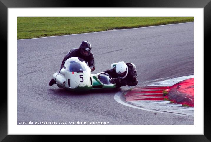 Racing sidecar at Snetterton racetrack  Framed Mounted Print by John Boekee